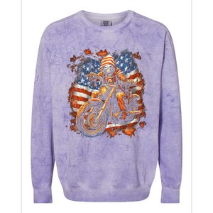 Us Flag Motorcycle Skeleton Biker Colorblast Crewneck Sweatshirt