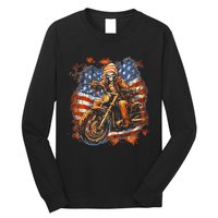 Us Flag Motorcycle Skeleton Biker Long Sleeve Shirt