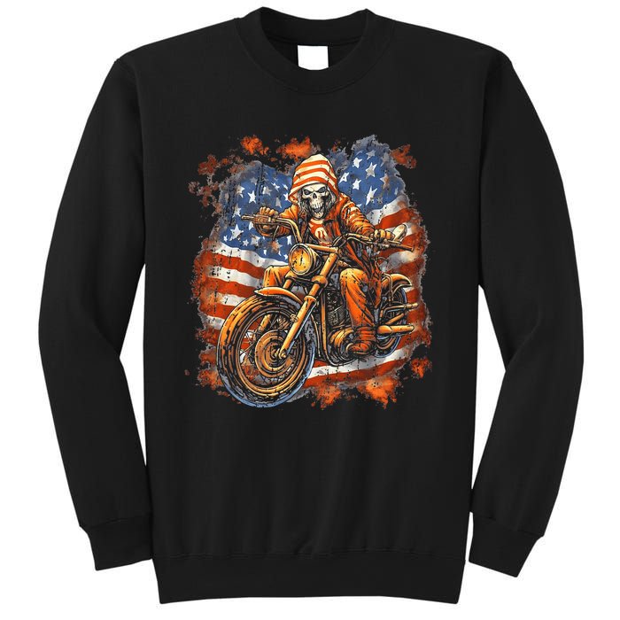 Us Flag Motorcycle Skeleton Biker Sweatshirt