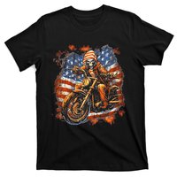 Us Flag Motorcycle Skeleton Biker T-Shirt