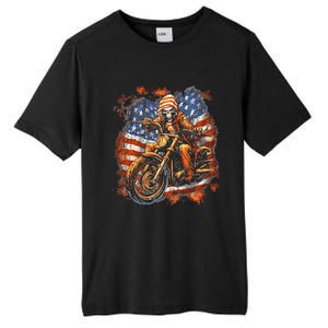 Us Flag Motorcycle Skeleton Biker Tall Fusion ChromaSoft Performance T-Shirt