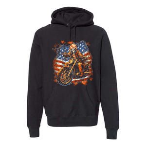 Us Flag Motorcycle Skeleton Biker Premium Hoodie