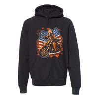 Us Flag Motorcycle Skeleton Biker Premium Hoodie