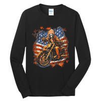 Us Flag Motorcycle Skeleton Biker Tall Long Sleeve T-Shirt