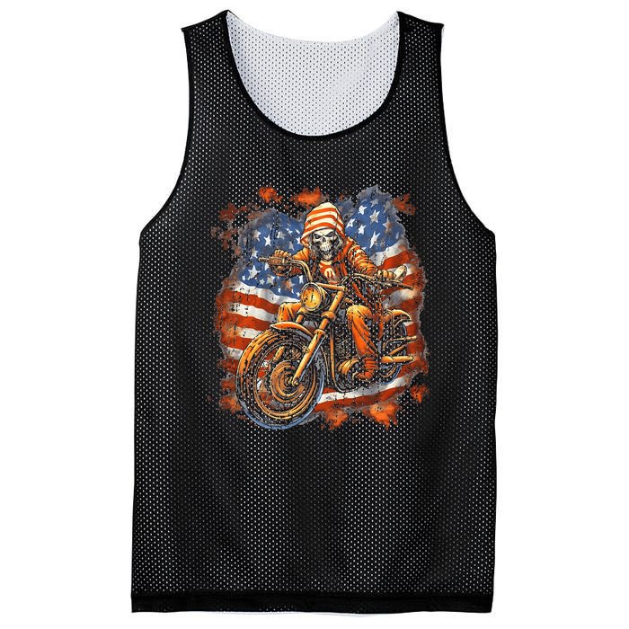 Us Flag Motorcycle Skeleton Biker Mesh Reversible Basketball Jersey Tank