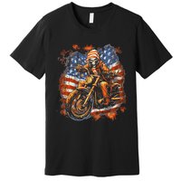 Us Flag Motorcycle Skeleton Biker Premium T-Shirt