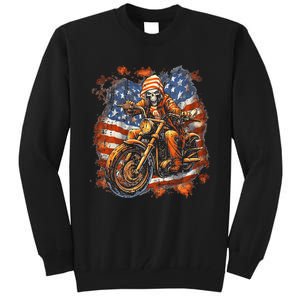 Us Flag Motorcycle Skeleton Biker Tall Sweatshirt