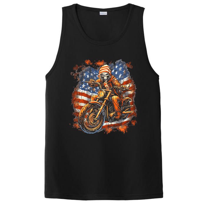 Us Flag Motorcycle Skeleton Biker PosiCharge Competitor Tank