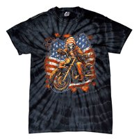 Us Flag Motorcycle Skeleton Biker Tie-Dye T-Shirt