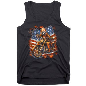 Us Flag Motorcycle Skeleton Biker Tank Top