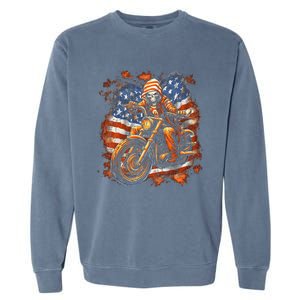 Us Flag Motorcycle Skeleton Biker Garment-Dyed Sweatshirt