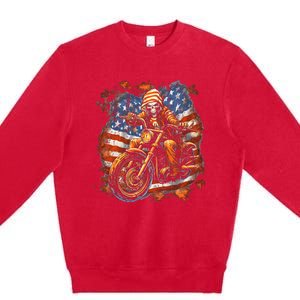 Us Flag Motorcycle Skeleton Biker Premium Crewneck Sweatshirt