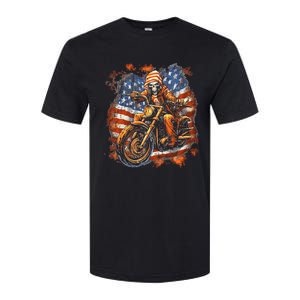 Us Flag Motorcycle Skeleton Biker Softstyle CVC T-Shirt