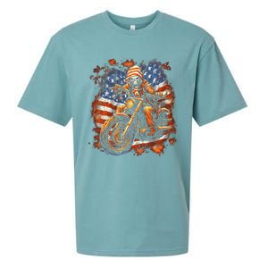 Us Flag Motorcycle Skeleton Biker Sueded Cloud Jersey T-Shirt