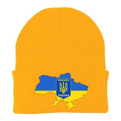 Ukrainian Flag Map Emblem Knit Cap Winter Beanie