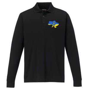 Ukrainian Flag Map Emblem Performance Long Sleeve Polo