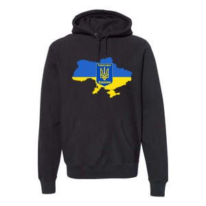 Ukrainian Flag Map Emblem Premium Hoodie