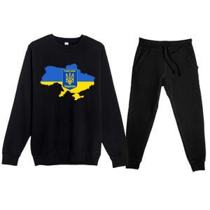 Ukrainian Flag Map Emblem Premium Crewneck Sweatsuit Set