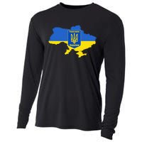 Ukrainian Flag Map Emblem Cooling Performance Long Sleeve Crew