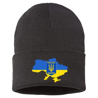 Ukrainian Flag Map Emblem Sustainable Knit Beanie