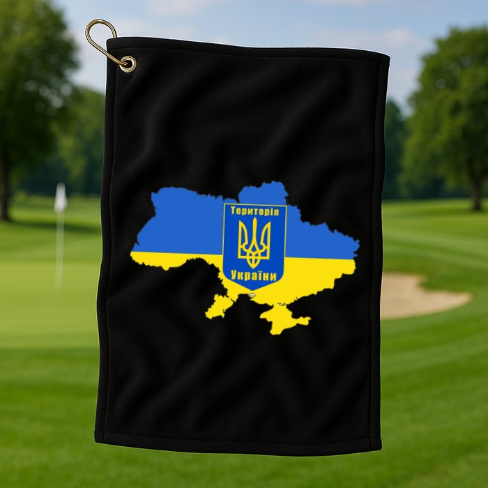 Ukrainian Flag Map Emblem Golf Towel
