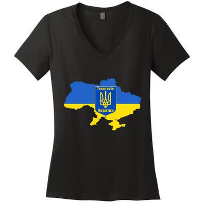 Ukrainian Flag Map Emblem Women's V-Neck T-Shirt