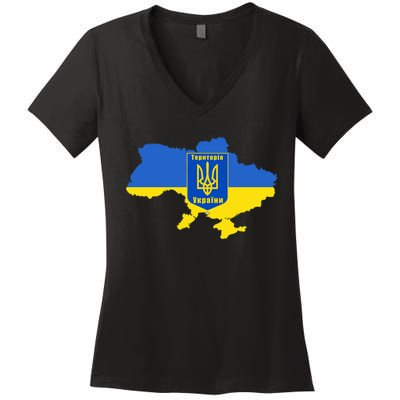 Ukrainian Flag Map Emblem Women's V-Neck T-Shirt