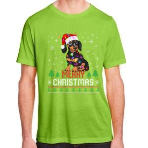 Ugly Funny Merry Christmas Dachshund Dog Santa Hat Lights Great Gift Adult ChromaSoft Performance T-Shirt