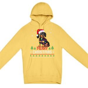 Ugly Funny Merry Christmas Dachshund Dog Santa Hat Lights Great Gift Premium Pullover Hoodie