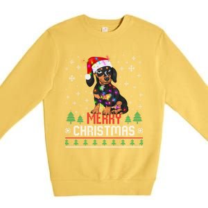 Ugly Funny Merry Christmas Dachshund Dog Santa Hat Lights Great Gift Premium Crewneck Sweatshirt