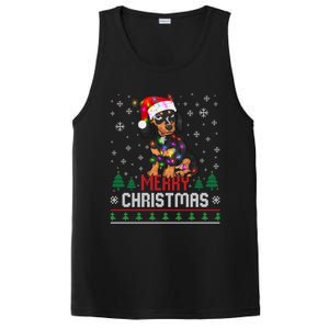 Ugly Funny Merry Christmas Dachshund Dog Santa Hat Lights Great Gift PosiCharge Competitor Tank