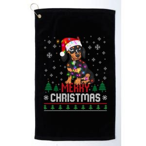 Ugly Funny Merry Christmas Dachshund Dog Santa Hat Lights Great Gift Platinum Collection Golf Towel