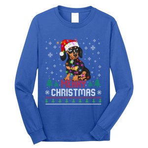 Ugly Funny Merry Christmas Dachshund Dog Santa Hat Lights Great Gift Long Sleeve Shirt