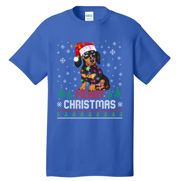 Ugly Funny Merry Christmas Dachshund Dog Santa Hat Lights Great Gift Tall T-Shirt