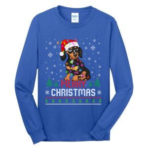 Ugly Funny Merry Christmas Dachshund Dog Santa Hat Lights Great Gift Tall Long Sleeve T-Shirt