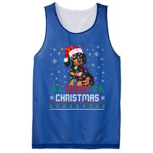 Ugly Funny Merry Christmas Dachshund Dog Santa Hat Lights Great Gift Mesh Reversible Basketball Jersey Tank