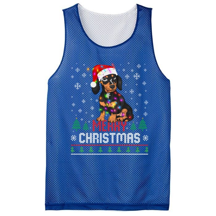 Ugly Funny Merry Christmas Dachshund Dog Santa Hat Lights Great Gift Mesh Reversible Basketball Jersey Tank