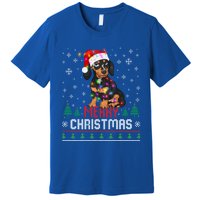 Ugly Funny Merry Christmas Dachshund Dog Santa Hat Lights Great Gift Premium T-Shirt