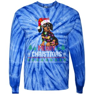 Ugly Funny Merry Christmas Dachshund Dog Santa Hat Lights Great Gift Tie-Dye Long Sleeve Shirt