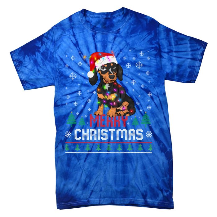 Ugly Funny Merry Christmas Dachshund Dog Santa Hat Lights Great Gift Tie-Dye T-Shirt