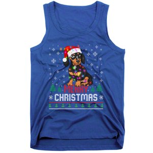 Ugly Funny Merry Christmas Dachshund Dog Santa Hat Lights Great Gift Tank Top