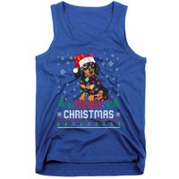 Ugly Funny Merry Christmas Dachshund Dog Santa Hat Lights Great Gift Tank Top