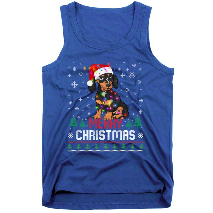 Ugly Funny Merry Christmas Dachshund Dog Santa Hat Lights Great Gift Tank Top