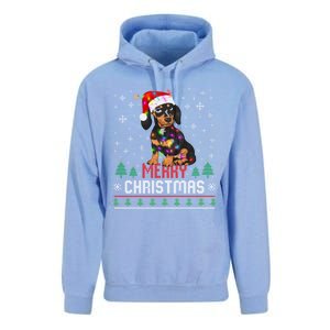 Ugly Funny Merry Christmas Dachshund Dog Santa Hat Lights Great Gift Unisex Surf Hoodie