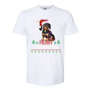 Ugly Funny Merry Christmas Dachshund Dog Santa Hat Lights Great Gift Softstyle CVC T-Shirt