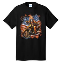 US Flag Motorcycle Skeleton Biker 4th July American Tall T-Shirt