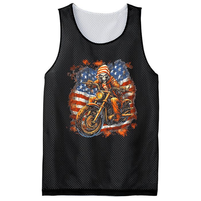 US Flag Motorcycle Skeleton Biker 4th July American Mesh Reversible Basketball Jersey Tank