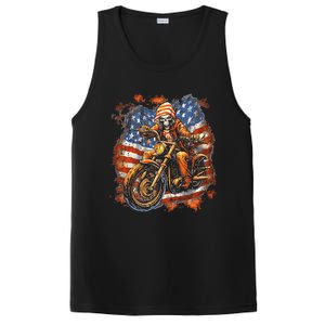 US Flag Motorcycle Skeleton Biker 4th July American PosiCharge Competitor Tank