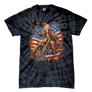 US Flag Motorcycle Skeleton Biker 4th July American Tie-Dye T-Shirt