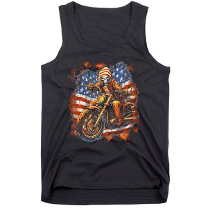 US Flag Motorcycle Skeleton Biker 4th July American Tank Top